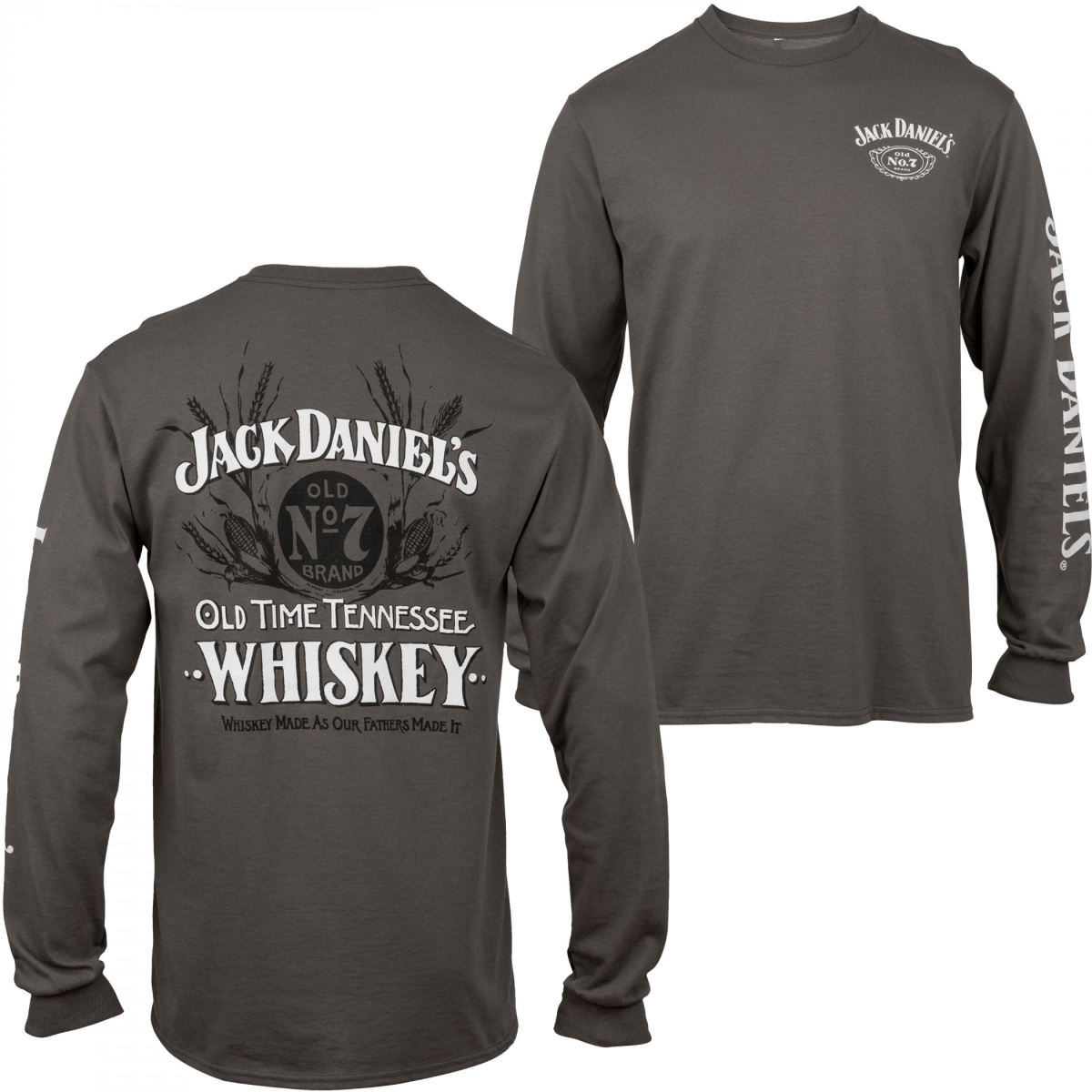 No. 7 Whiskey Front & Back Print Long Sleeve Shirt, Grey - Medium