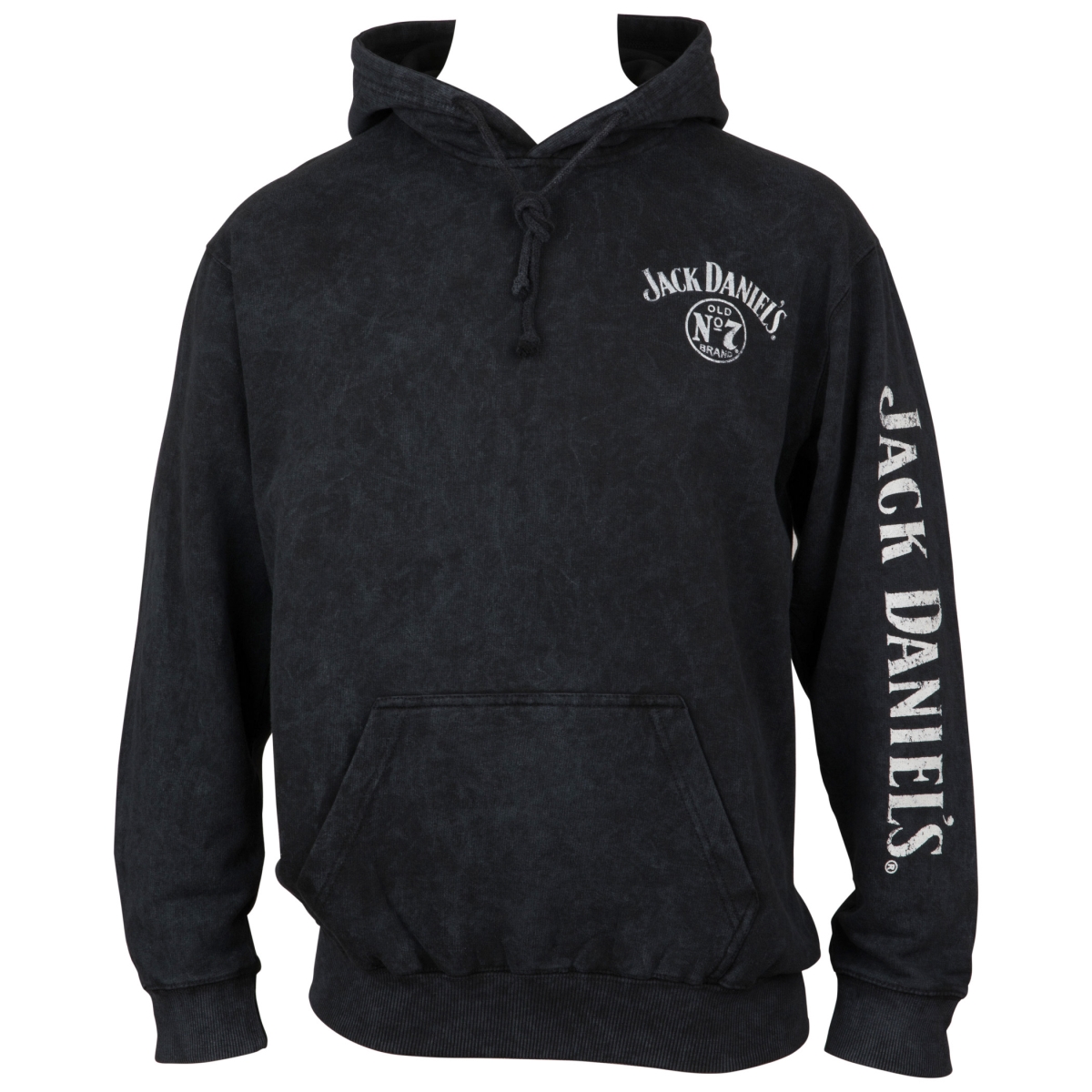 No. 7 Mineral Wash Front & Back Print Pull-Over Hoodie, Black - Extra Large