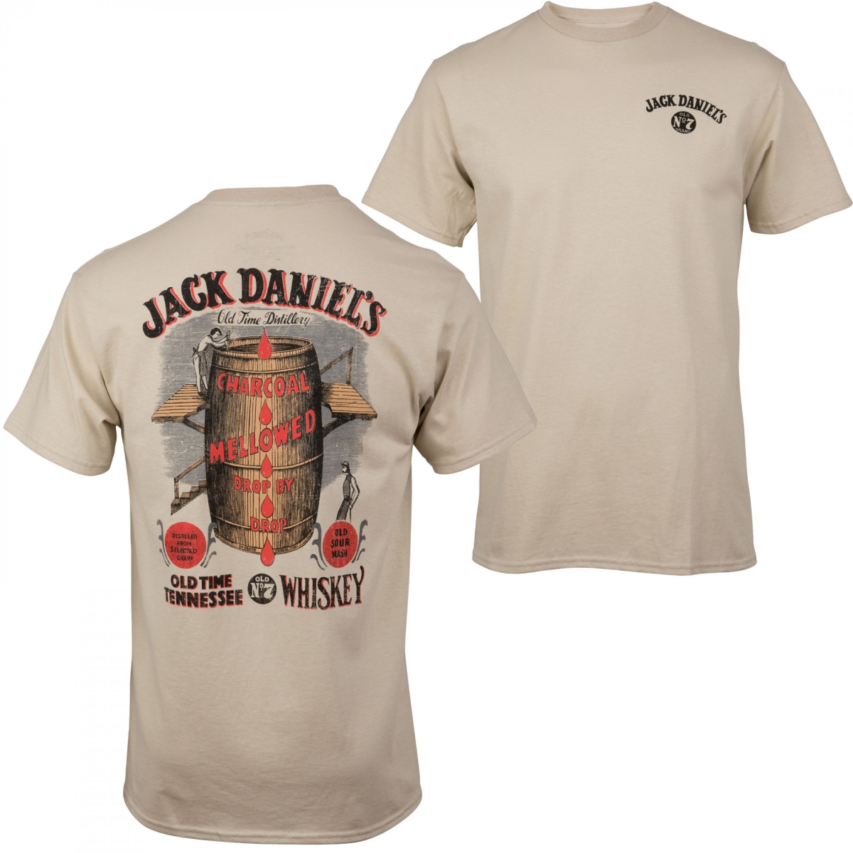 Whisky Barrel Front & Back Print T-Shirt, Tan - Extra Large