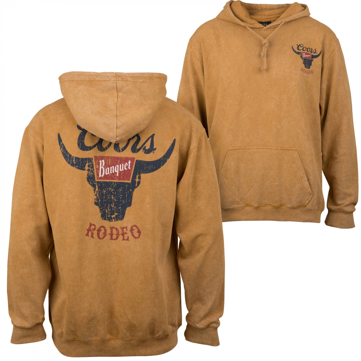 866712-small  Banquet Rodeo Mineral Wash Front-Back Print Pull-Over Hoodie, Brown - Small