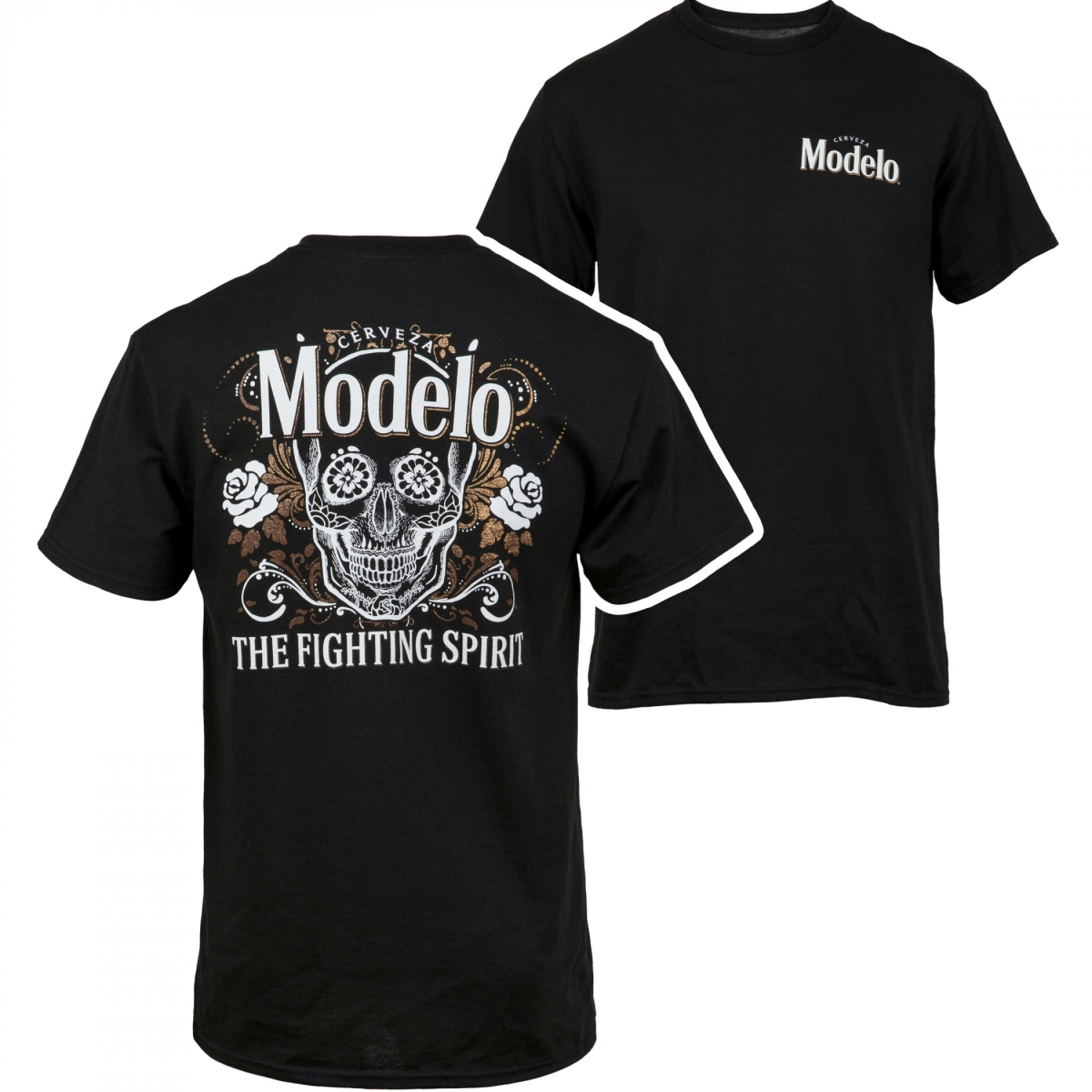 The Fighting Spirit Sugar Skull Front & Back T-Shirt, Black - Large