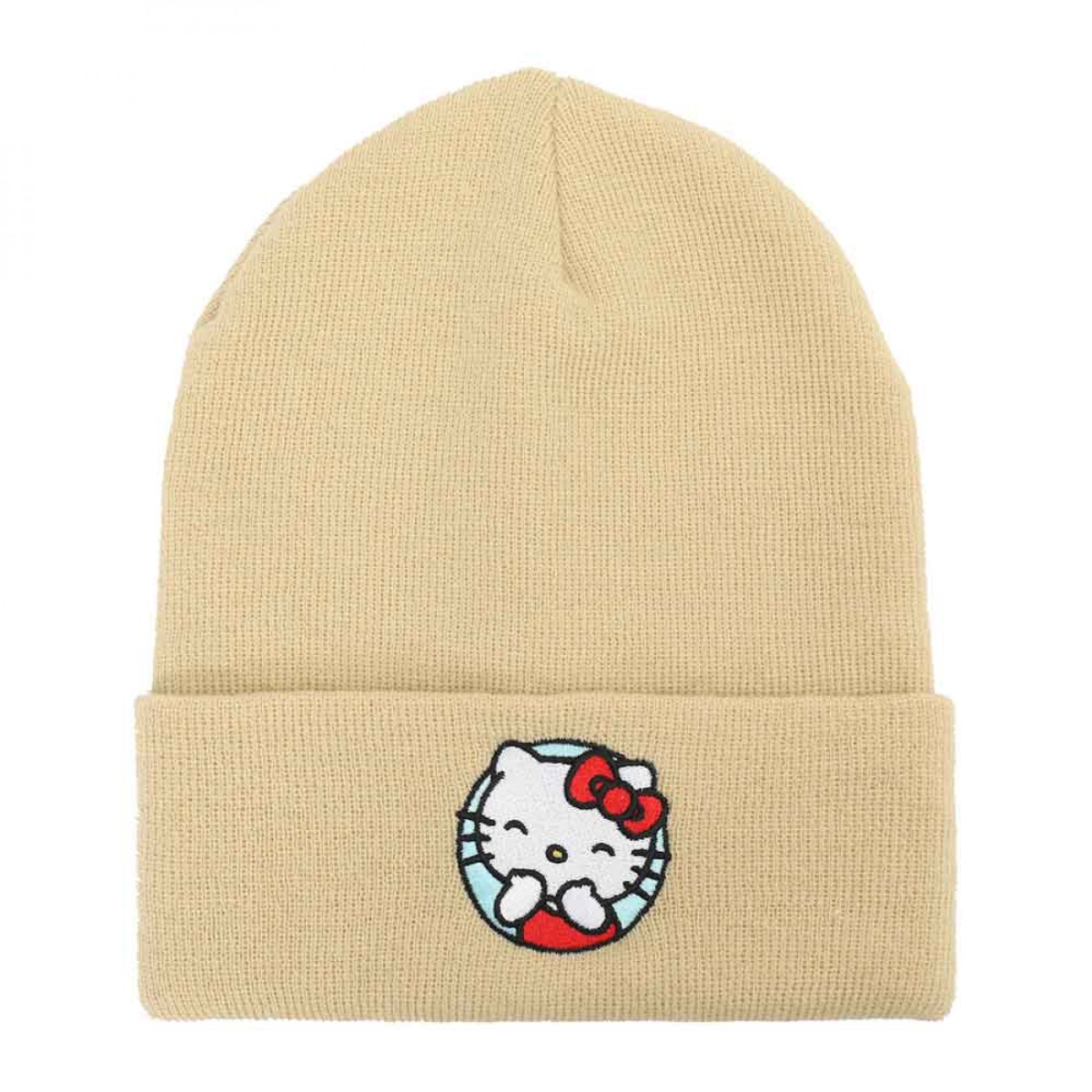 Smiles Embroidered Tall Cuff Beanie, Beige