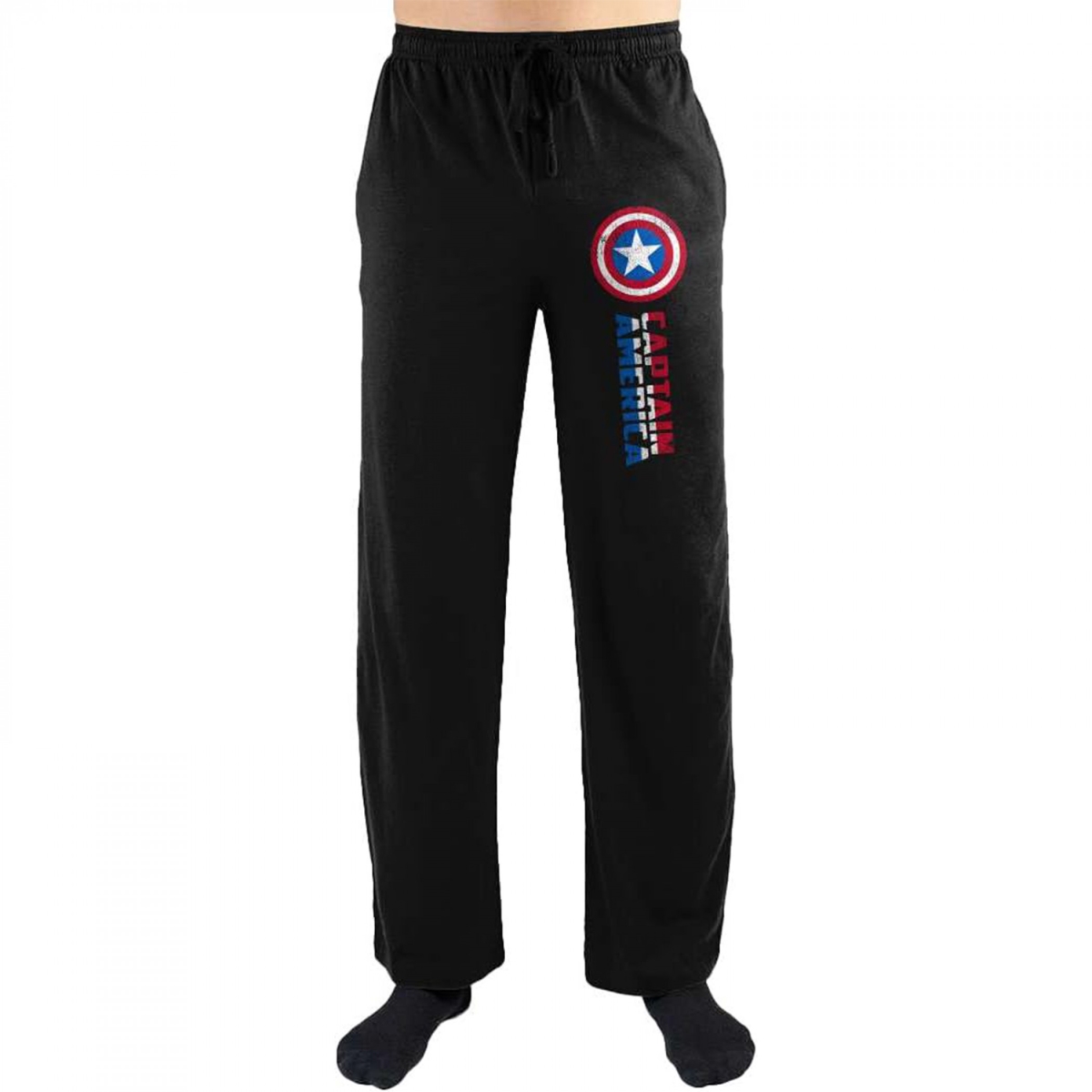 Picture of Captain America 871292-large Captain America Red White & Blue Logo Pajama Pants&#44; Black - Large