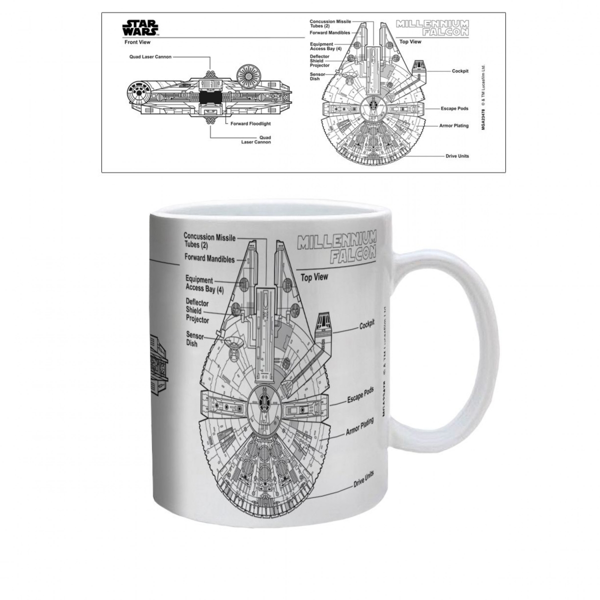 Picture of Star Wars 872289 11 oz Star Wars Millennium Falcon Blueprints Ceramic Mug&#44; White