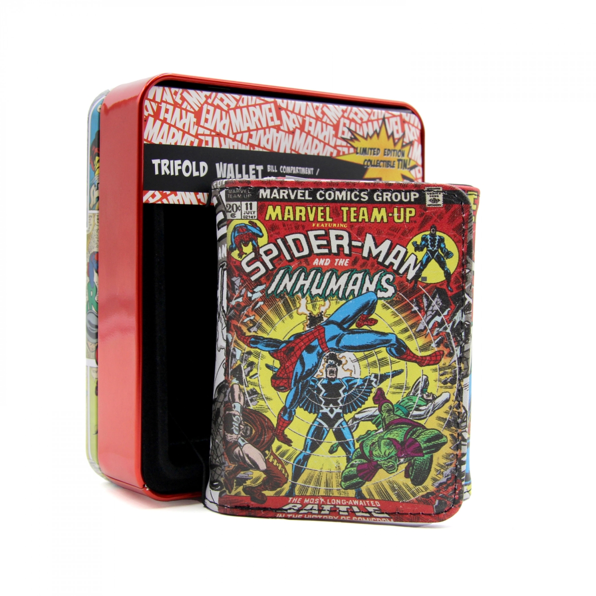 Picture of Spider-Man 870085 Spider-Man & The Inhumans No. 11 Cover Trifold Wallet in Collectors Tin