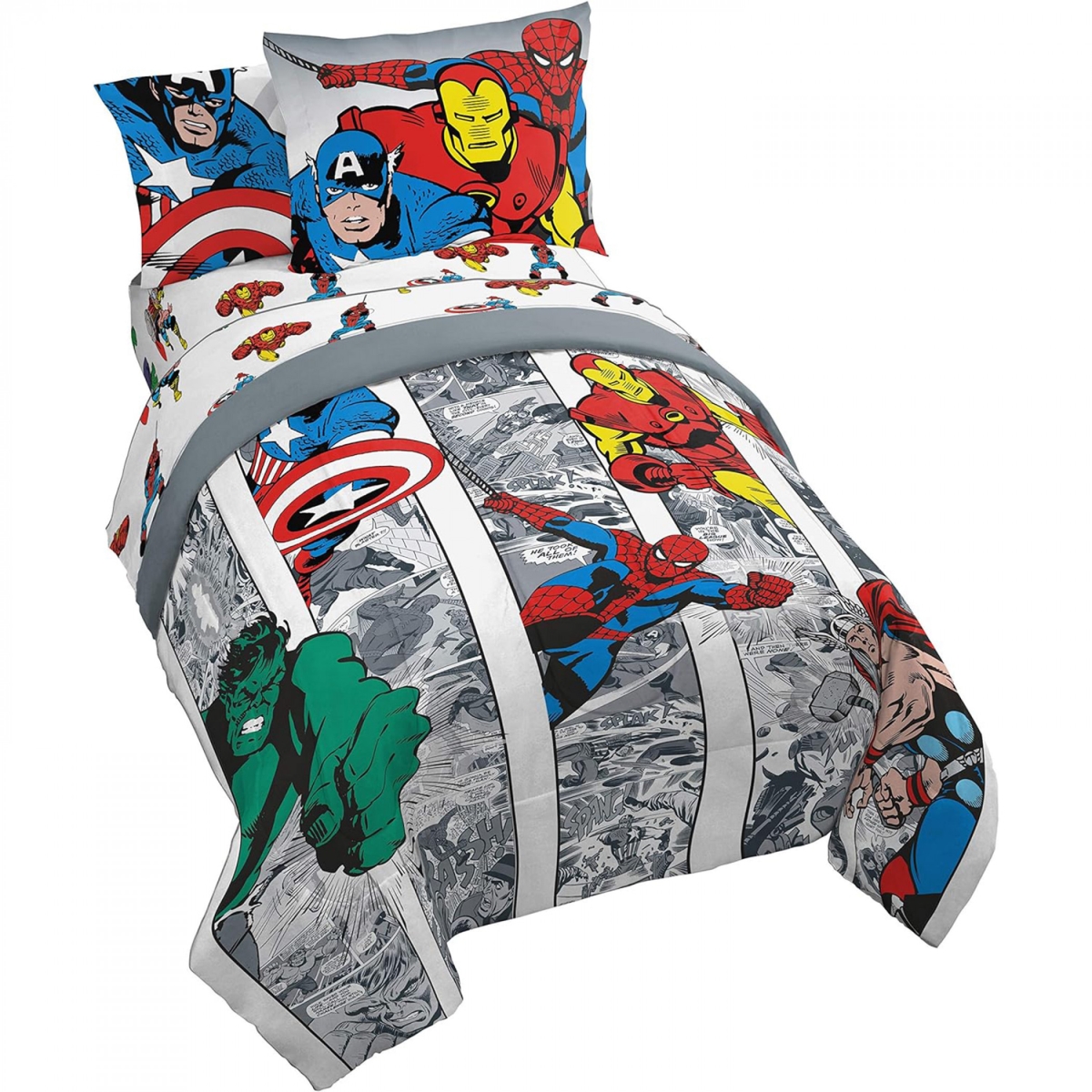 Picture of The Avengers 875215 Avengers Retro Comic Panels Sheet Set with Comforter - Twin Size