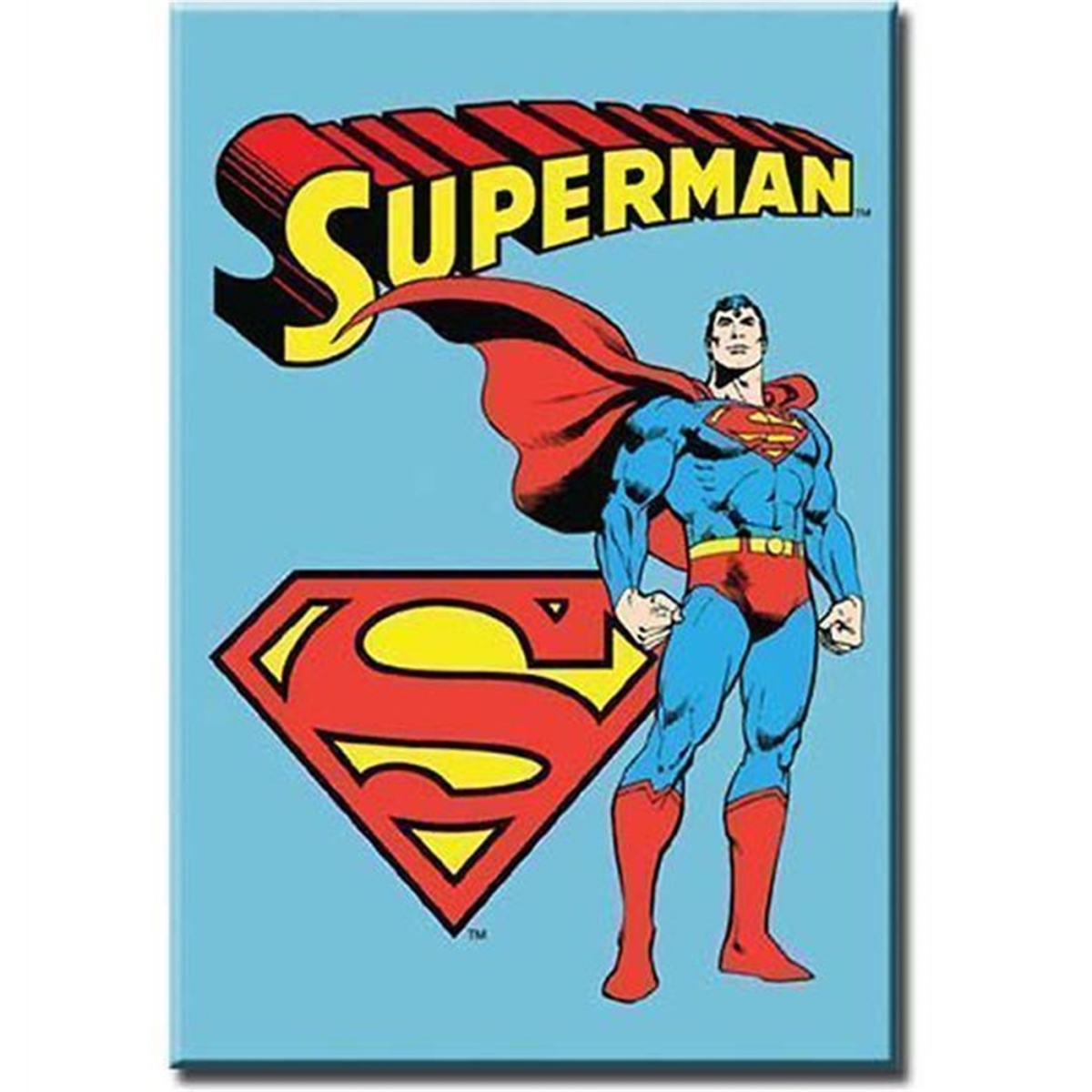 Picture of Superman magsupretro 2 x 3 in. Superman Stands by Symbol Retro Magnet&#44; Multi Color