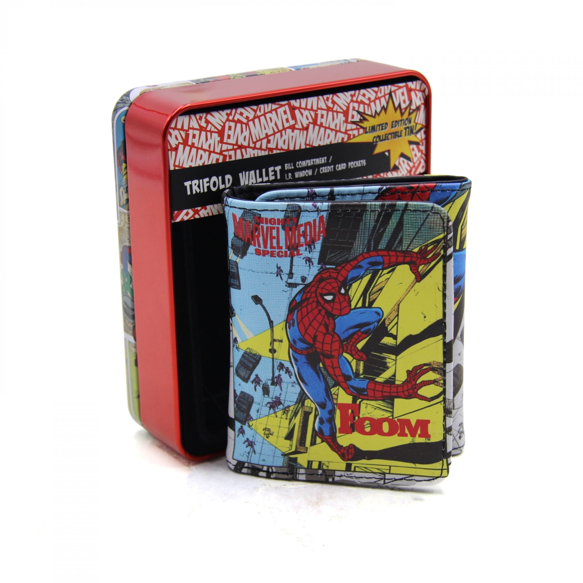 Picture of Spider-Man 870086 Spider-Man Mighty Marvel Media Special Trifold Wallet in Collectors Tin
