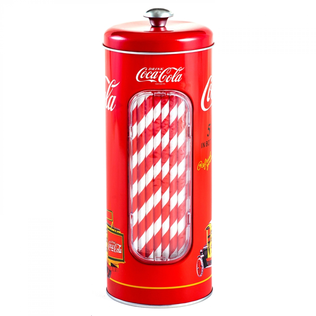 Picture of Coca-Cola 873863 Coca-Cola Retro Straw Tin Canister&#44; Red & White