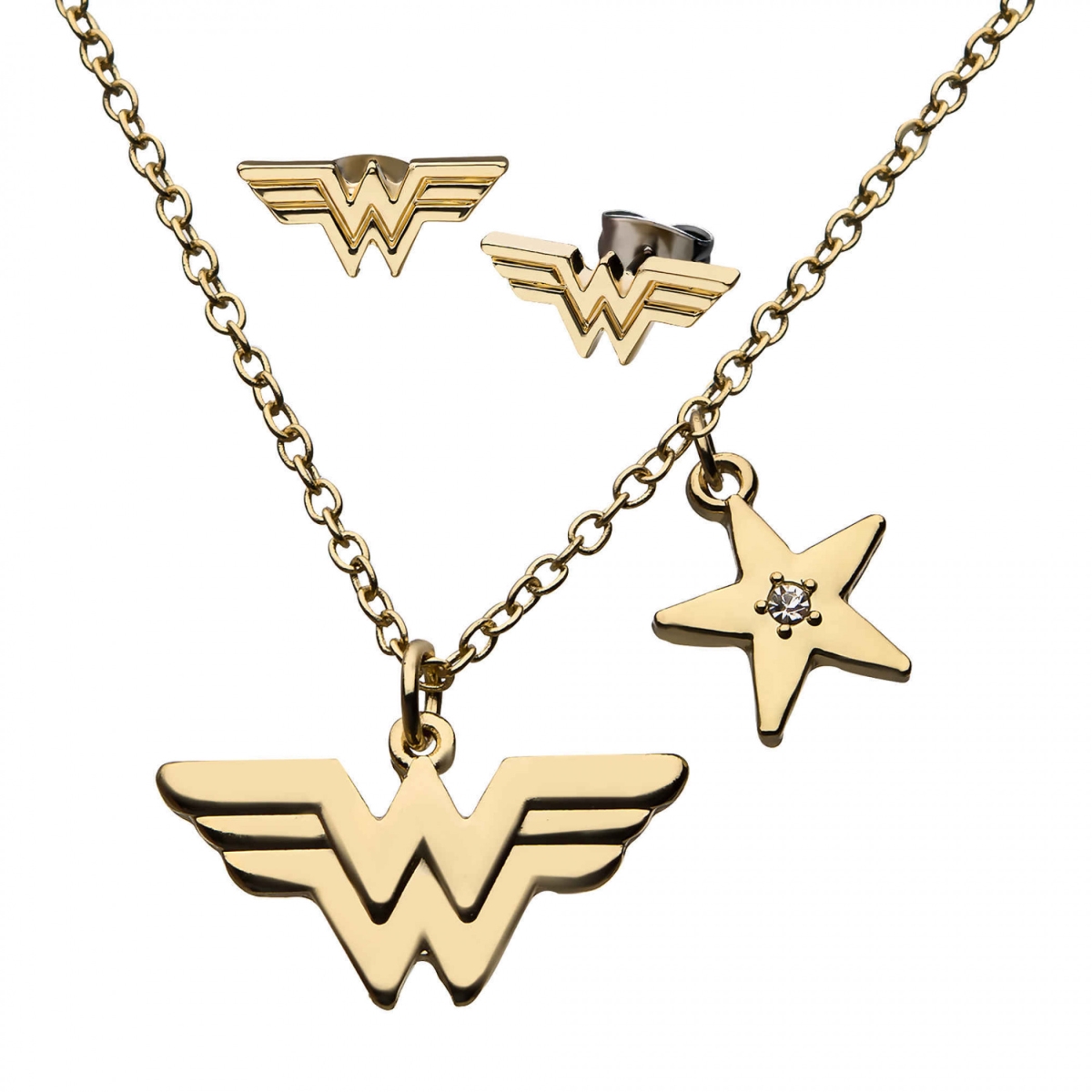 18 in. Stud Earrings & Pendant Necklace Set, Gold