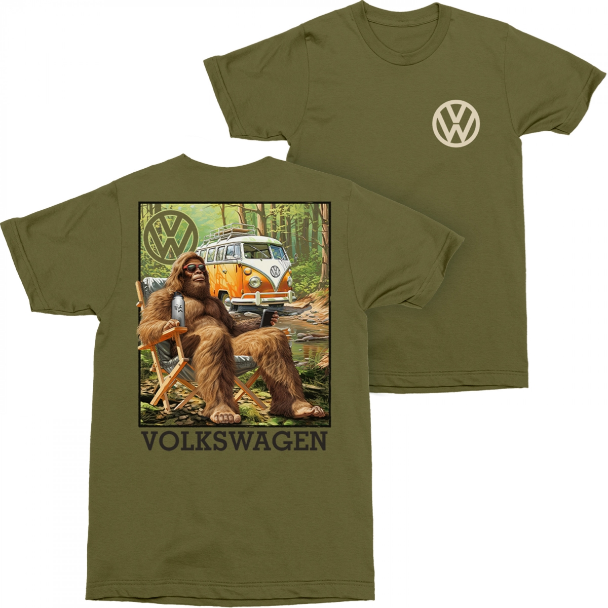 879949-xlarge Volkswagen Sasquatch on Break Front & Back Print T-Shirt, Green - Extra Large