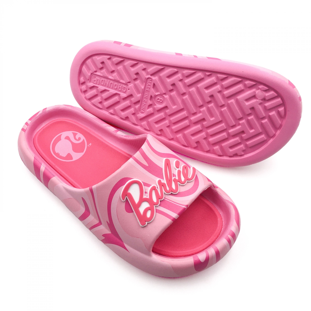 874308-size9 Bright Pink Logo Womens Flip Flop Slide Sandals - Size 9