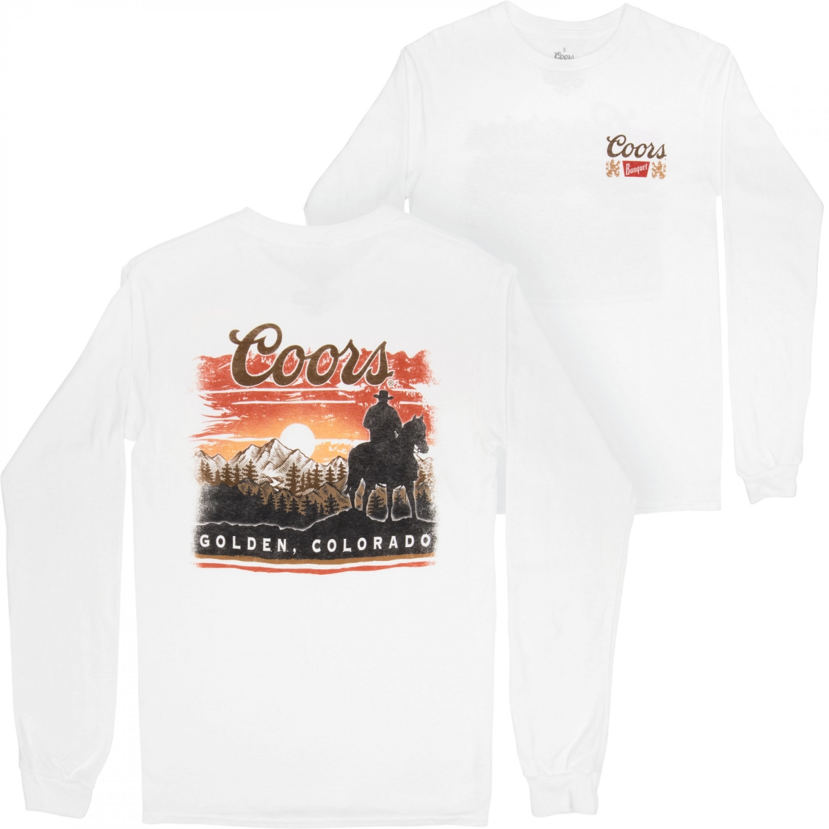885221-2xlarge  Sunset in Golden Colorado Print Mens White Long Sleeve Shirt - 2XL