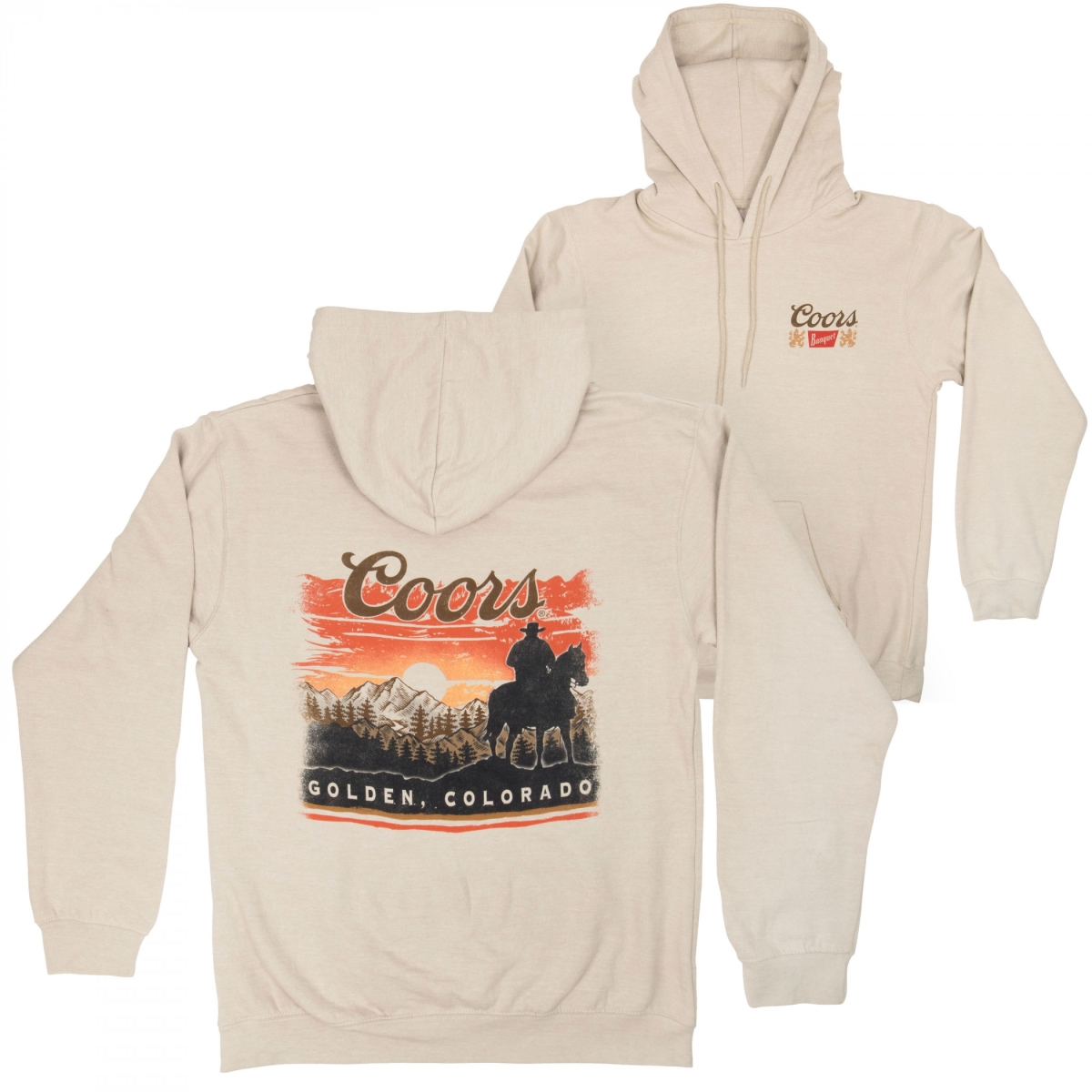 Sunset in Golden Colorado Print Sand Pull-Over Hoodie - Medium