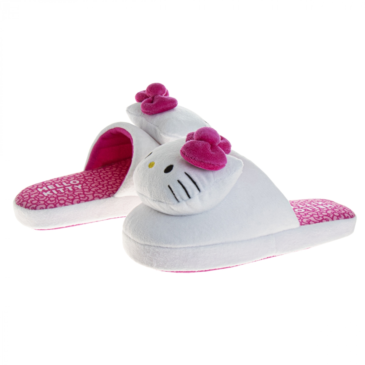 888478-size9-10  3D Plush Face Pink Bow Womens Slippers - Size 9-10