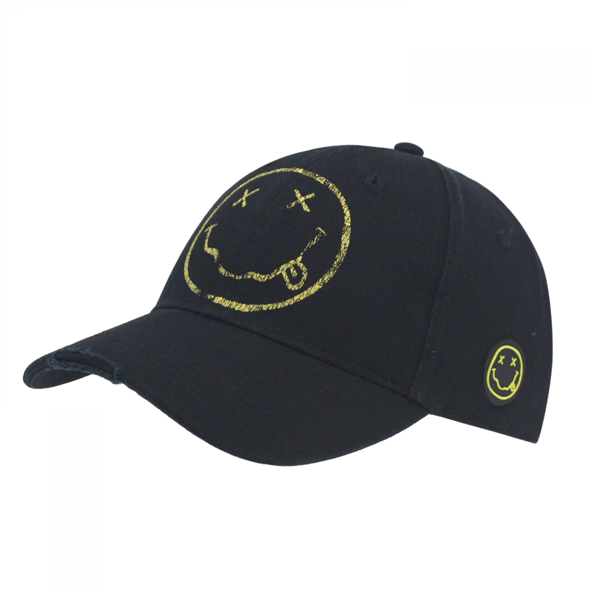 887559  Happy Face Logo Distressed Snapback Hat - Black
