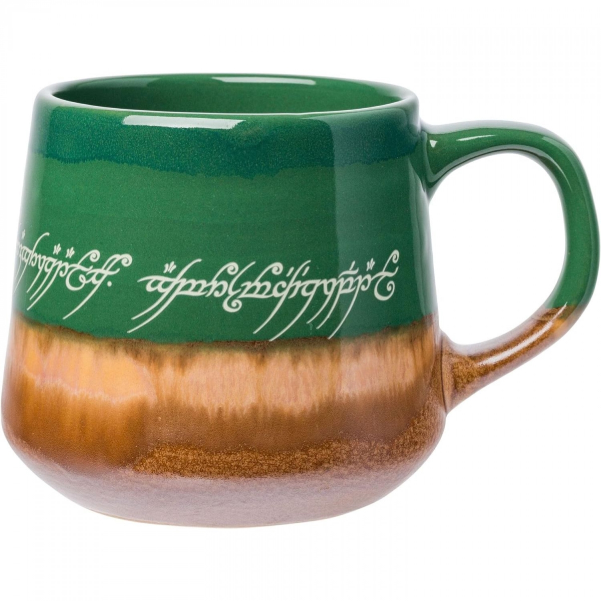 Picture of Lord of the Rings 888789 18 oz Lord of the Rings Elven Text High Gloss Tapered Pottery Mug - Green, Brown & Multi Color
