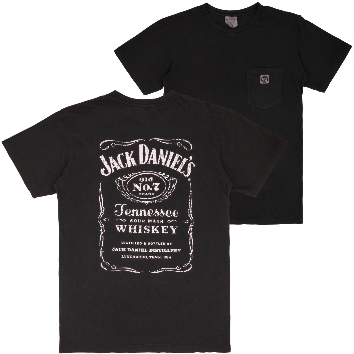 885582-2xlarge  Distressed Front & Back Print Embroidered No.7 Pocket T-Shirt, Black - 2XL