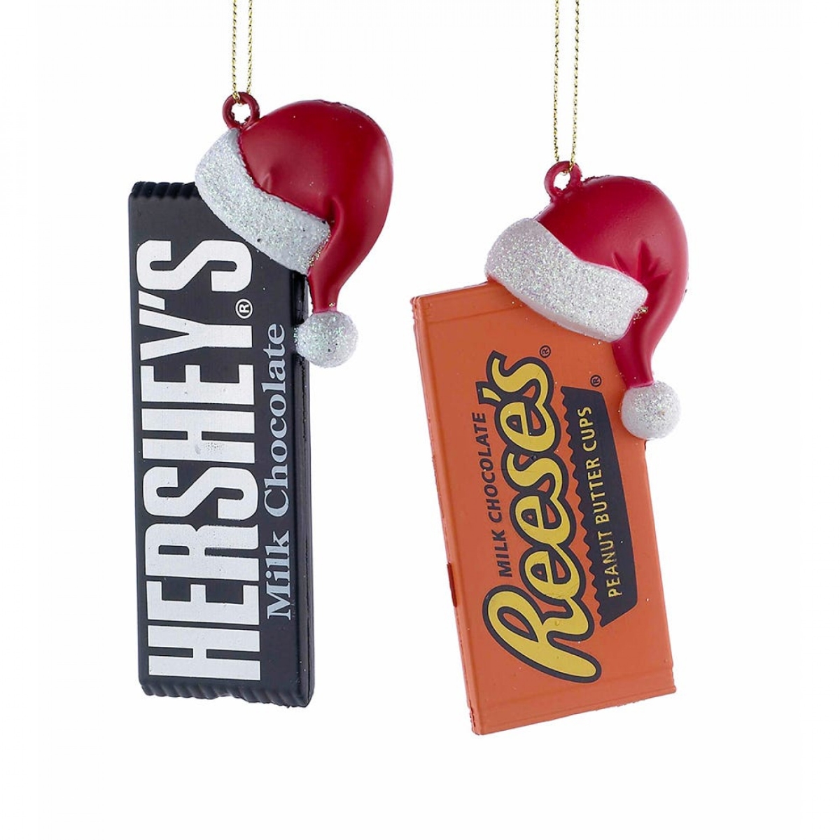 875744 Hersheys Bar & Reeses Cups Santa Hat Ornament - Pack of 2