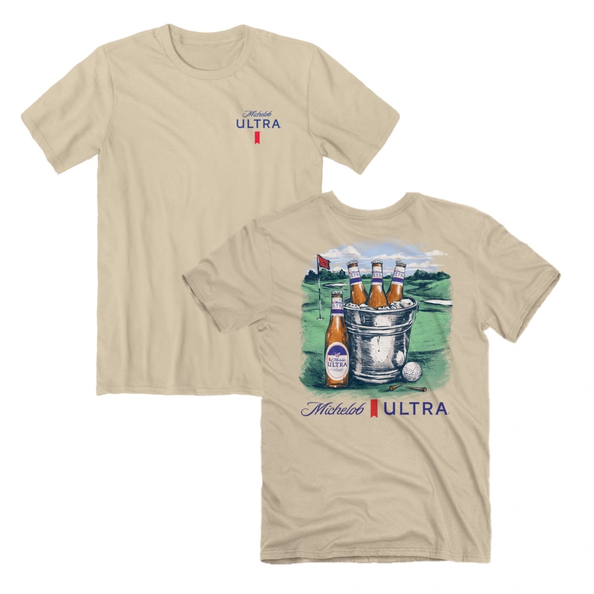 890686-xlarge Ultra Golf Fore Front & Back Print T-Shirt, Tan - Extra Large
