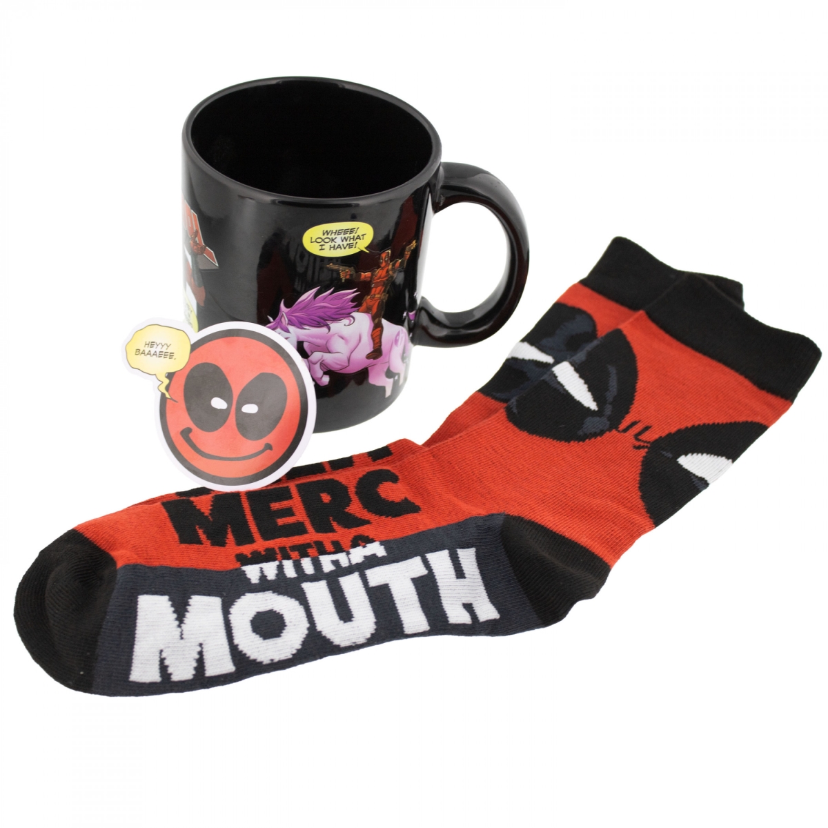 883779 Merc with a Mouth Socks Sticker & Mug Bundle