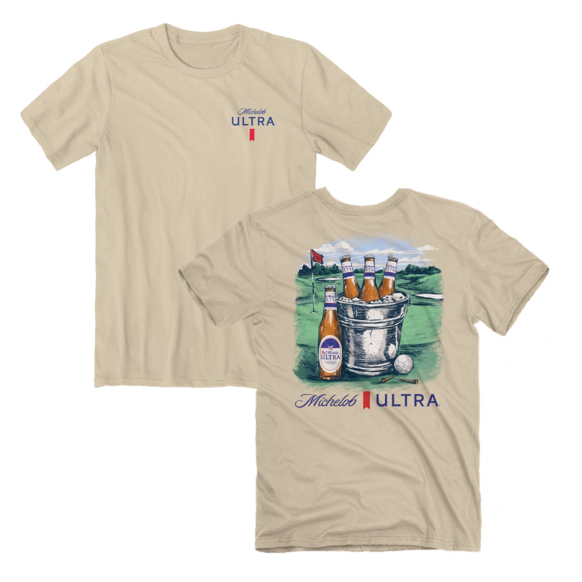 890686-small Ultra Golf Fore Front & Back Print T-Shirt, Tan - Small