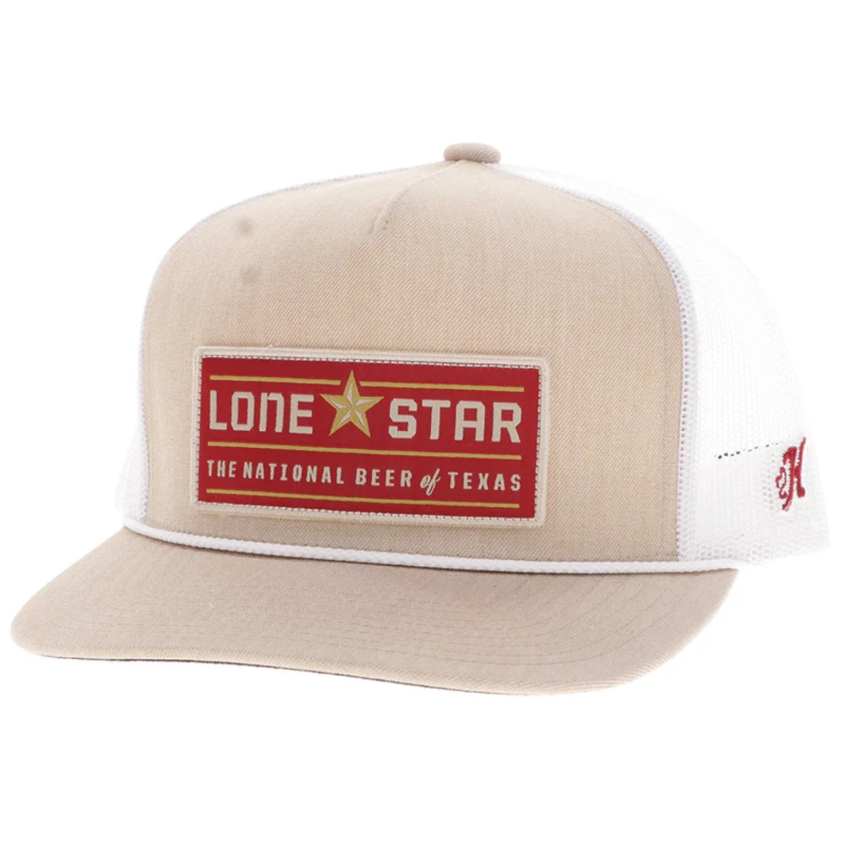 892167 Beer Red Gold Logo Patch High Profile Trucker Hat