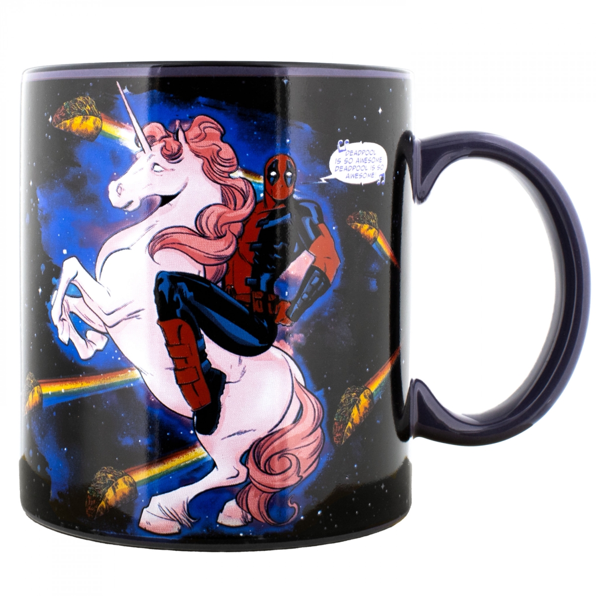 Picture of Deadpool 889190 20 oz Tacos & Unicorn in Space Ceramic Mug