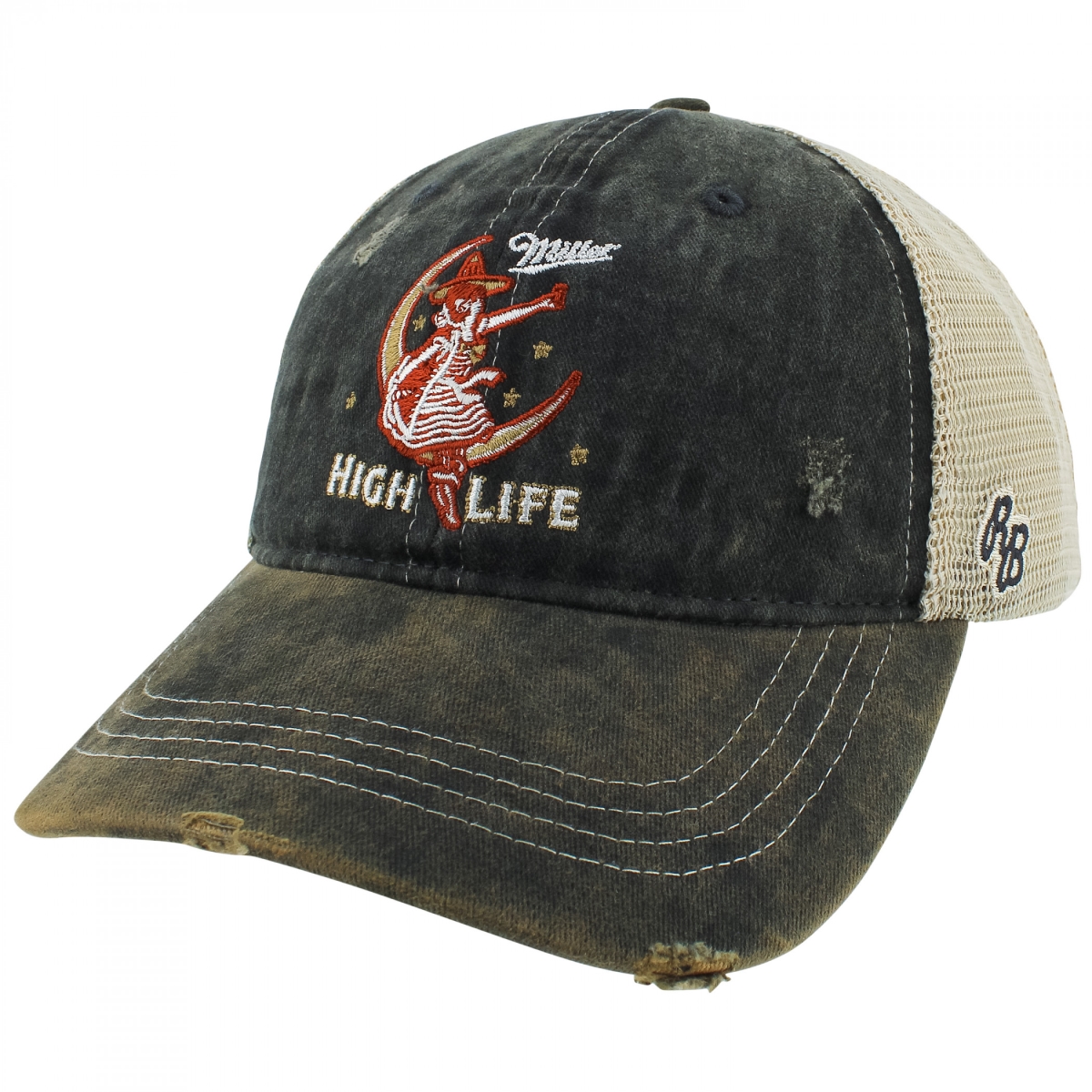 Girl In The Moon Trucker Hat - Distressed Black - Adjustable - Classic Logo