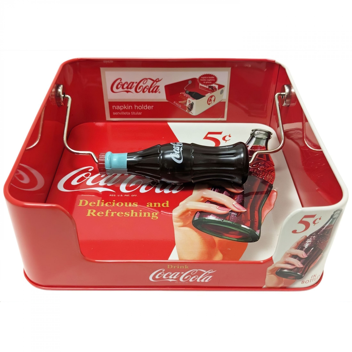 Picture of Coca-Cola 892323 Napkin Dispenser Tin with Bottle Grip Handle