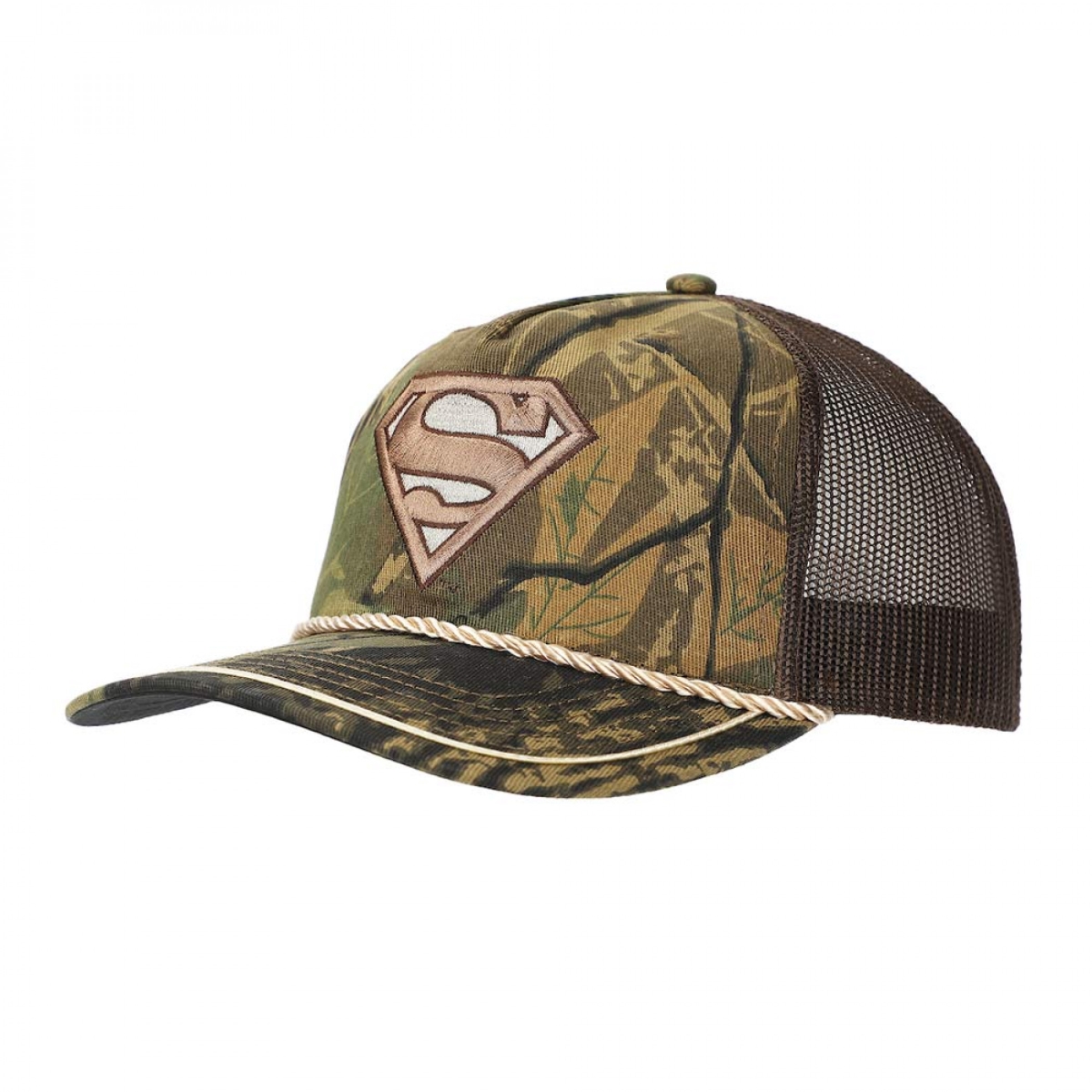 Superman Embroidered Logo Trucker Hat in Camouflage