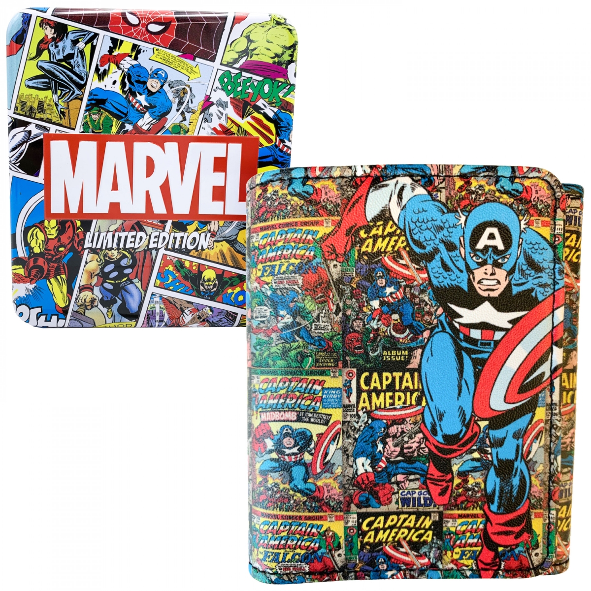 Picture of Captain America 891414 Cover Collage Trifold Wallet in Collectors Tin