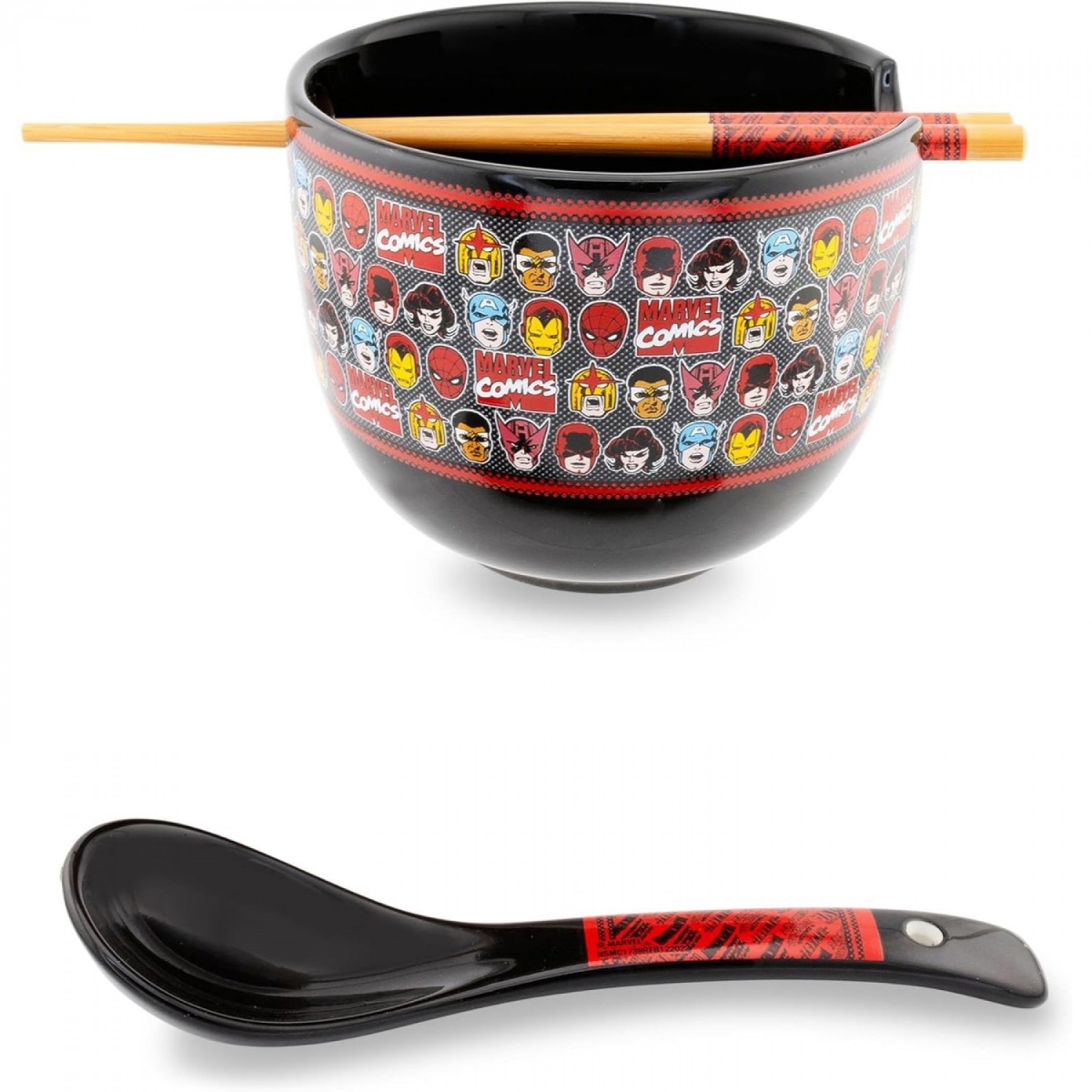 Picture of Marvel 894268 Comics Heroes Collage Ramen Bowl with Chopsticks & Spoon