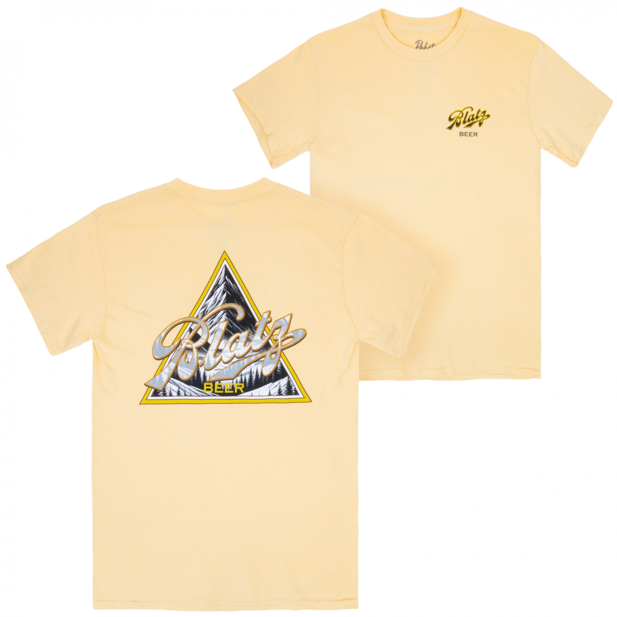 897154-small Triangle Mountain Logo Beige Front & Back Print T-Shirt - Small