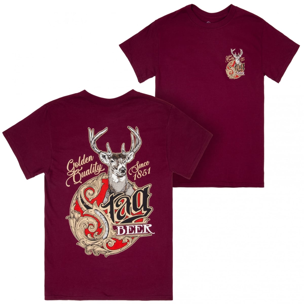 897140-4xlarge Beer Logo Front & Back Print T-Shirt - Red - 4XL