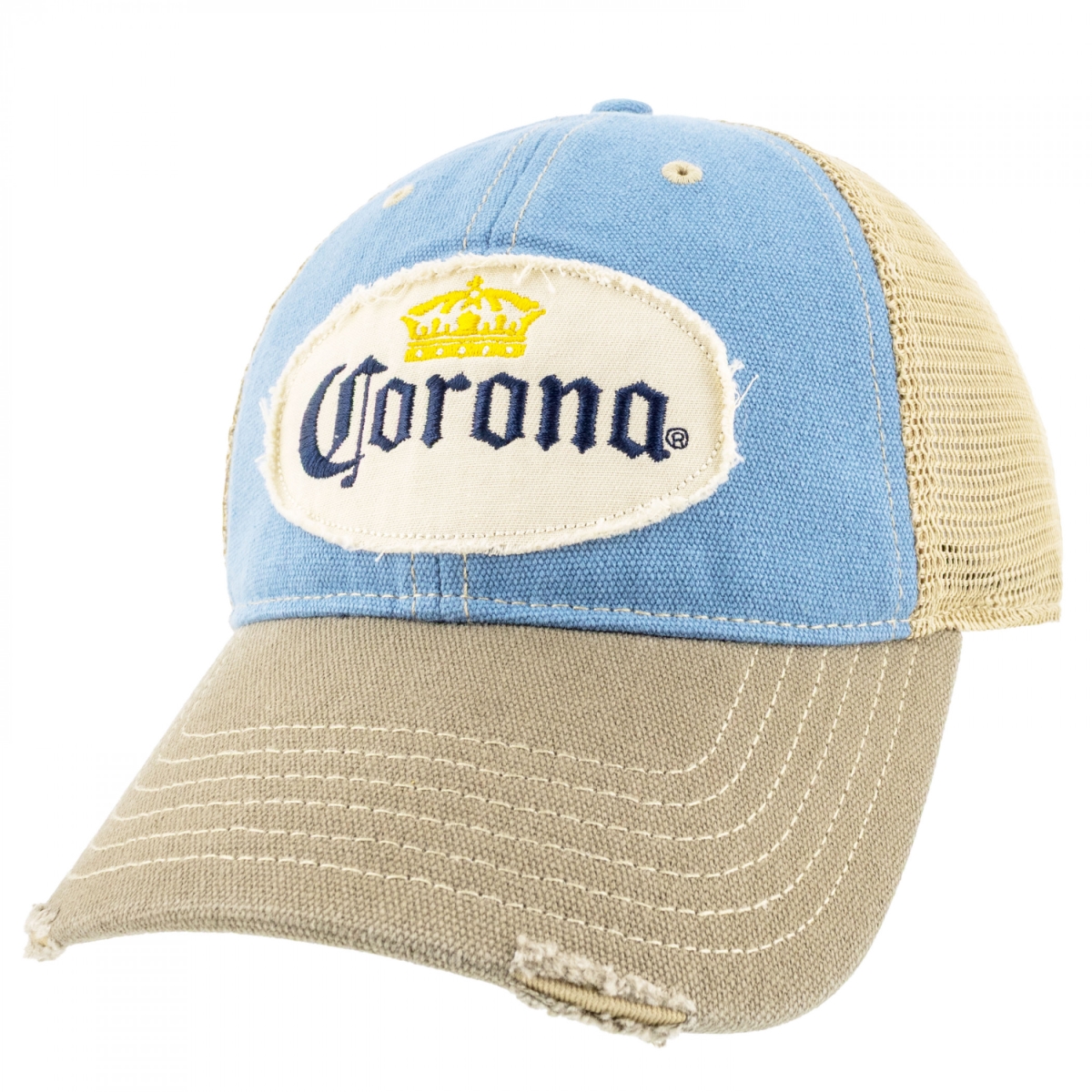 899758 Distressed Patch-Logo Snapback Hat with Mesh
