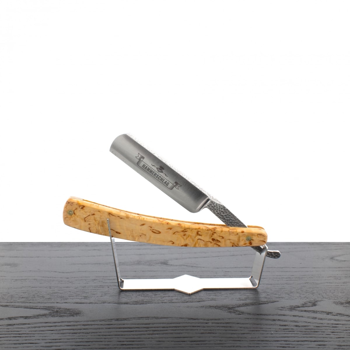 901870 Hammerschlag Curly Birch Handled with Hammer Finish Straight Razor