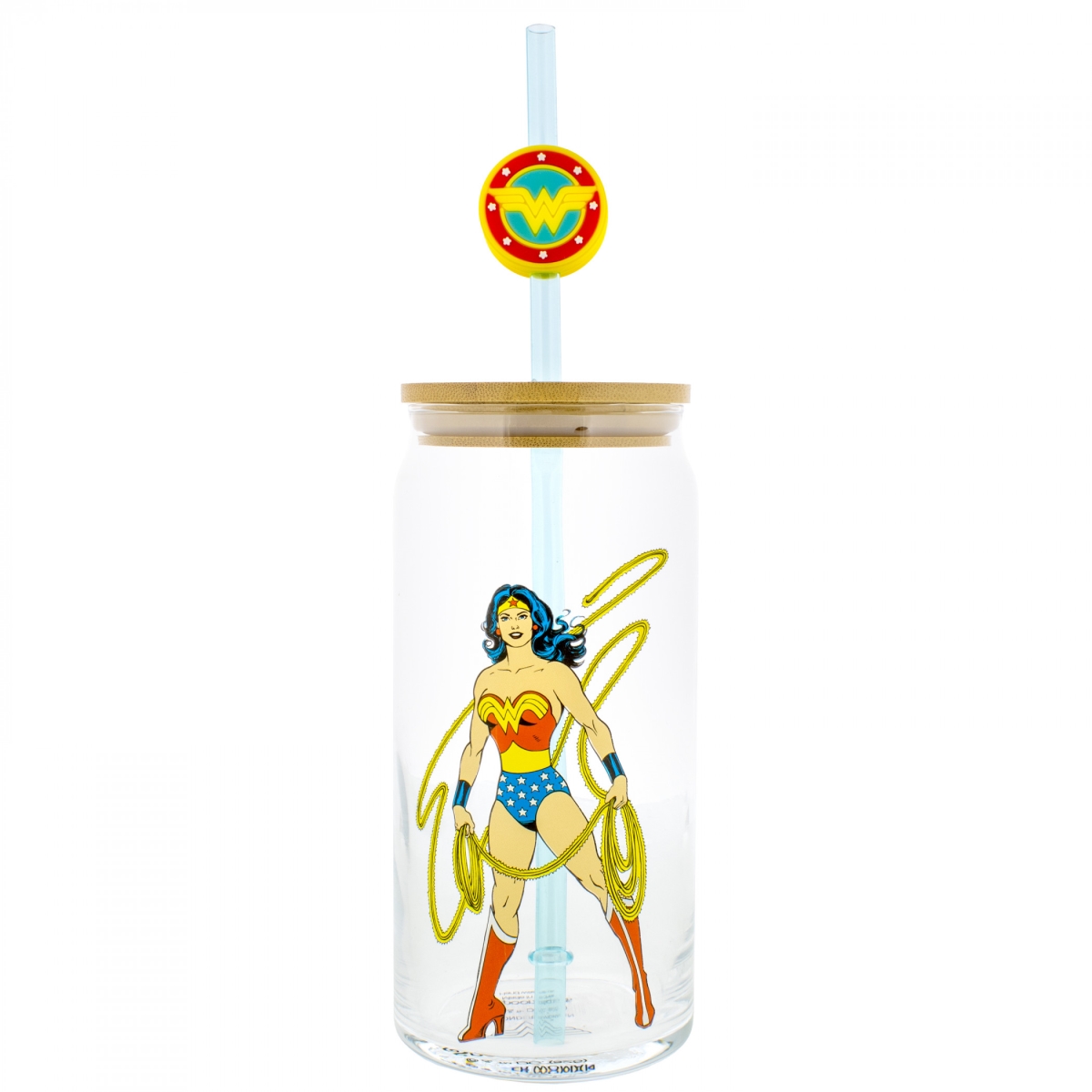 Picture of Wonder Woman 898718 20 oz Wonder Woman Comic Pose Glass Water Bottle with Straw Charm, Clear