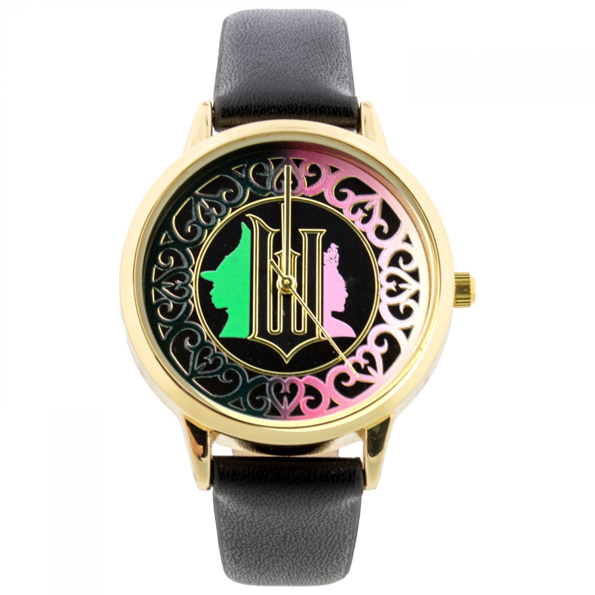 899392 Analog GoldRimmed Face Watch with Black Straps
