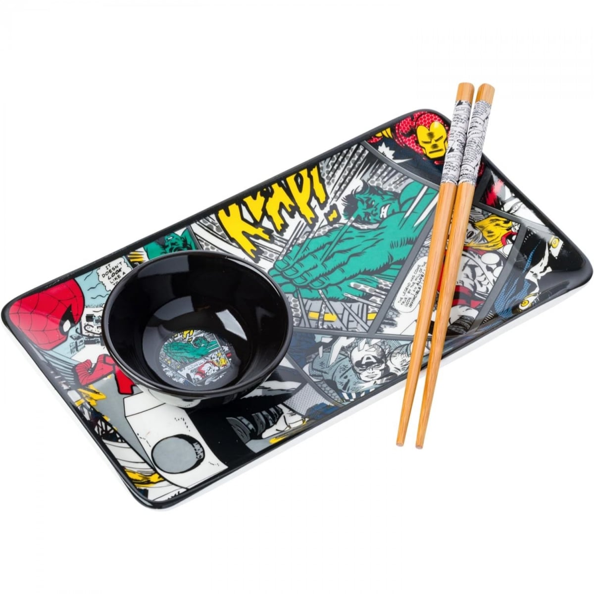 Picture of Marvel 901957 Comic Collage Ceramic Sushi Set - 3 Piece