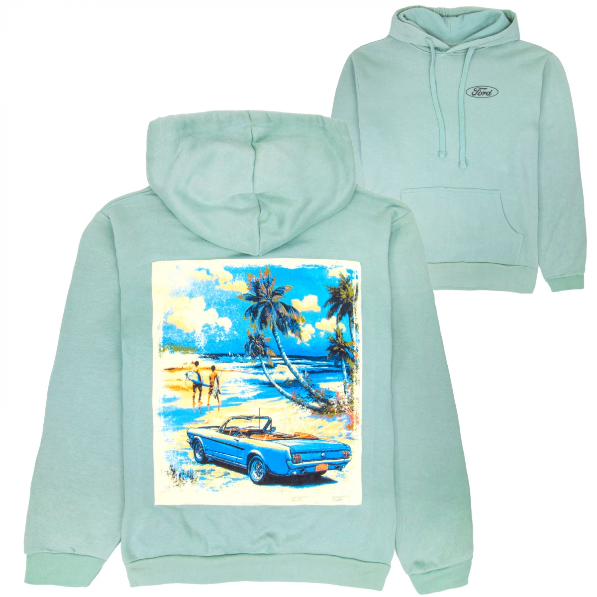 901089-medium Mustang Beach Trip Front & Back Print Pull-Over Hoodie - Medium
