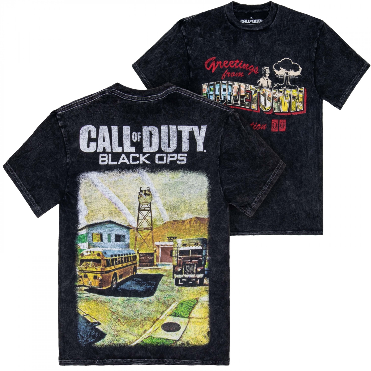 901809-large Mens Greetings From Nuke Town Front & Back Print Short Sleeve T-Shirt, Black - Large