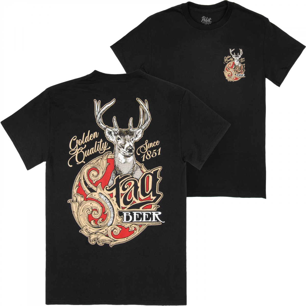 897147-large Beer Logo Black Front & Back Print Short Sleeve T-Shirt - Large