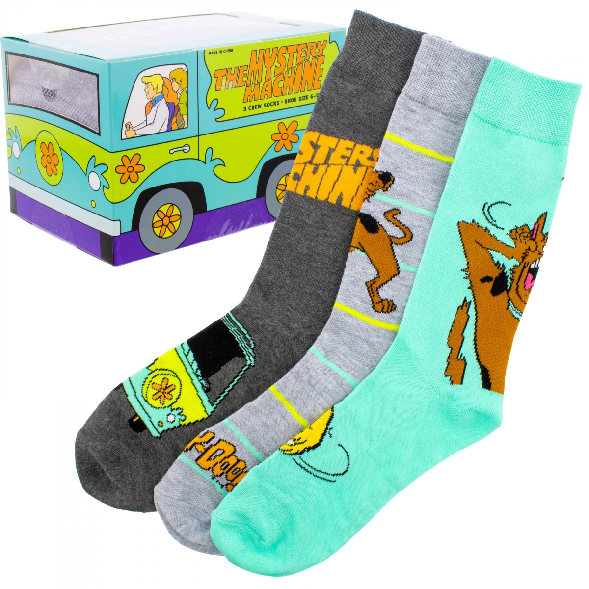 Scooby Doo 897962 3 Pair Crew Socks in Mystery Van Box