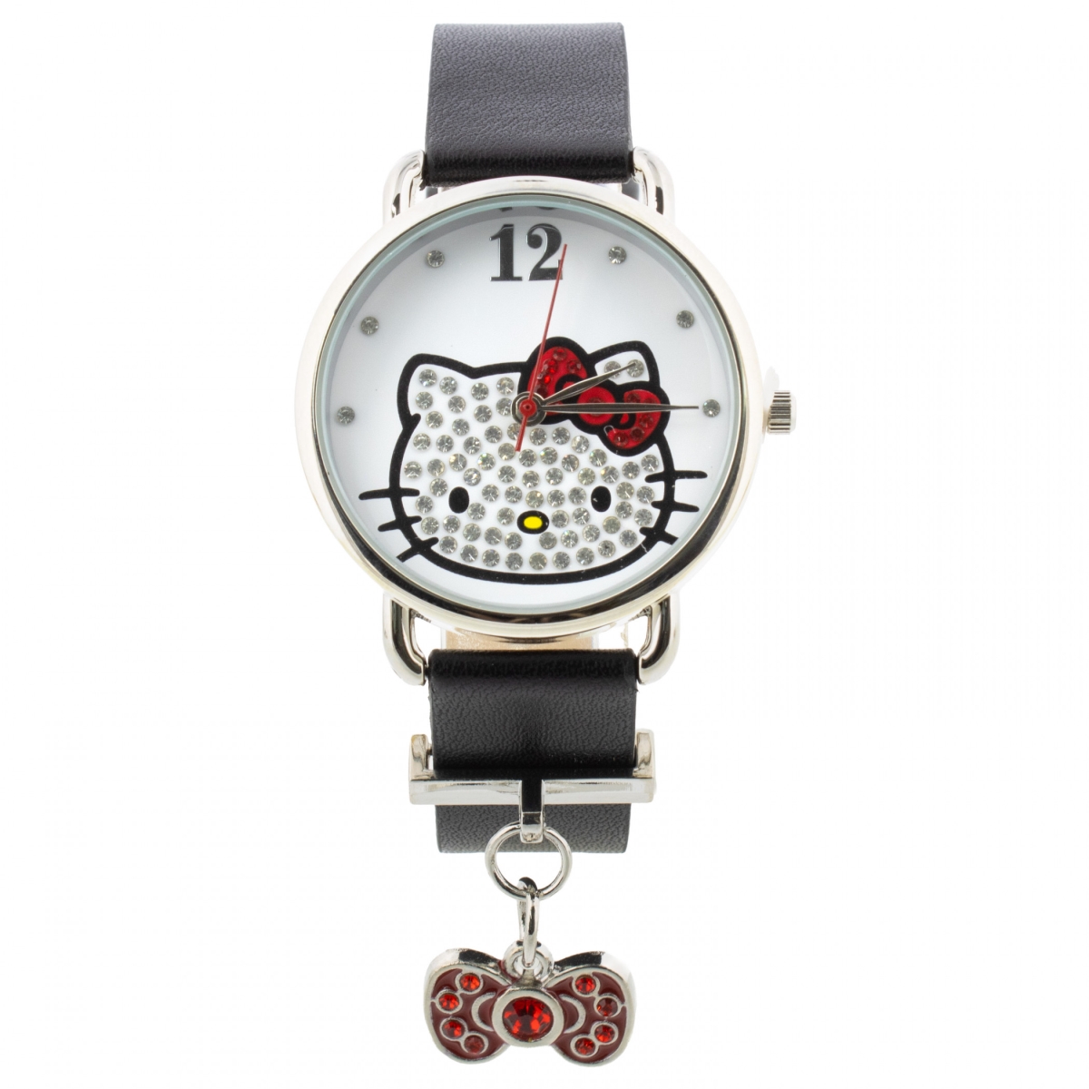 900168 Blinged Out Analog Wrist Watch with Black Band & Charm