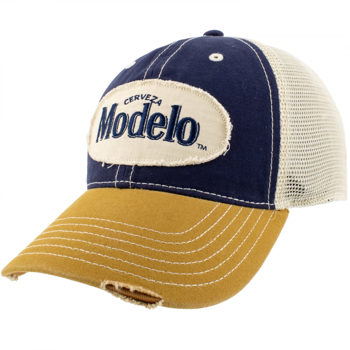 899770 Distressed Patch Logo Snapback Hat with Mesh