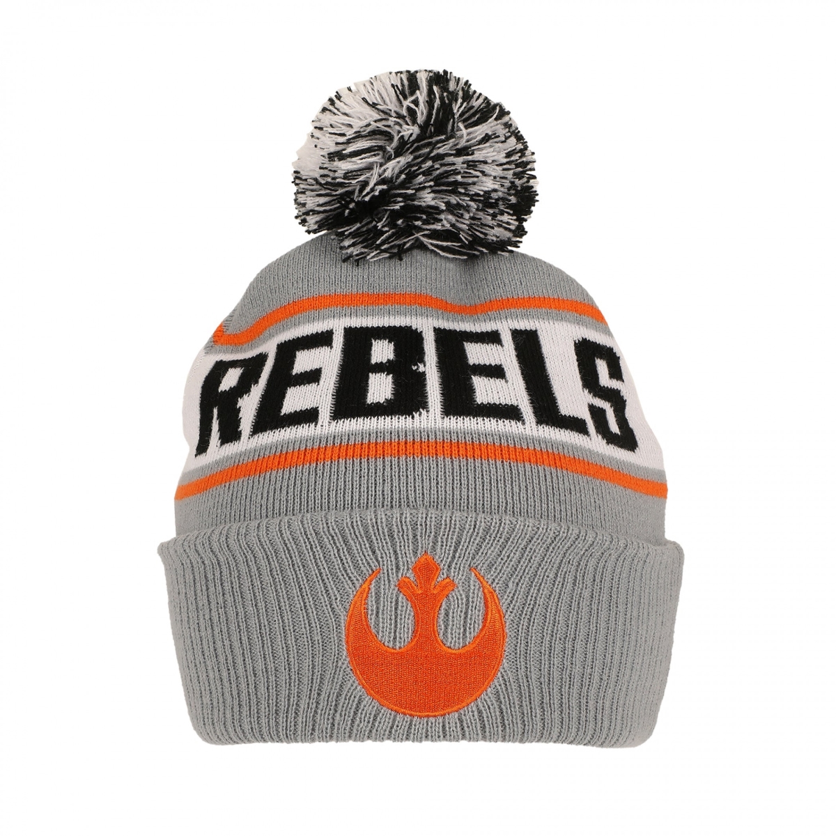 901140 Rebels Logo Jacquard Knit Cuffed Beanie with Pom, Gray - One Size