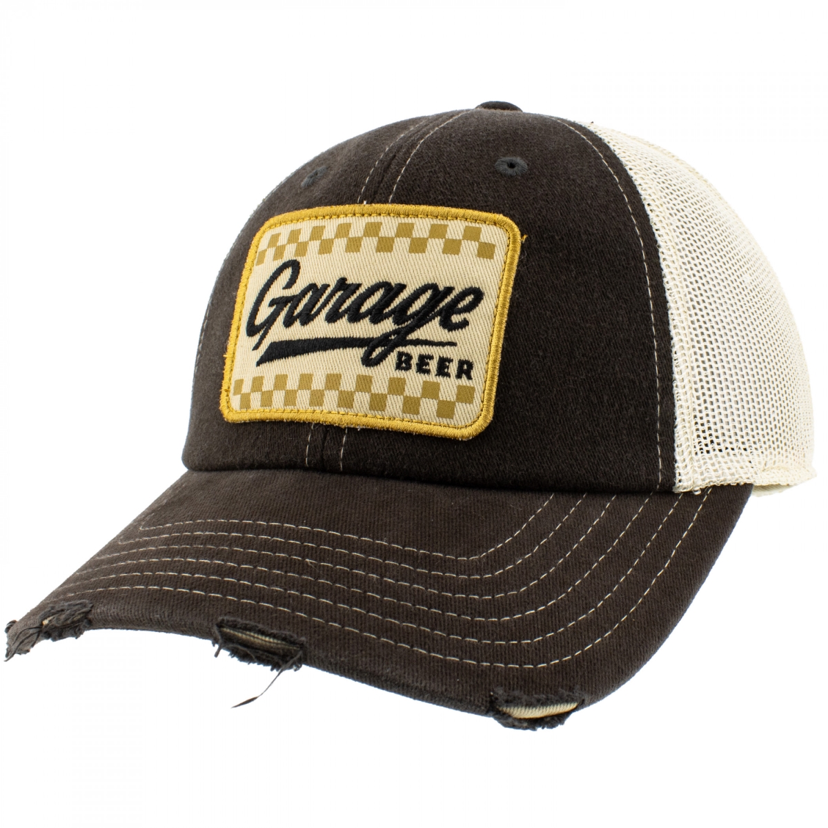 901482 Distressed Orville Adjustable Hat, Stone & Black - One Size