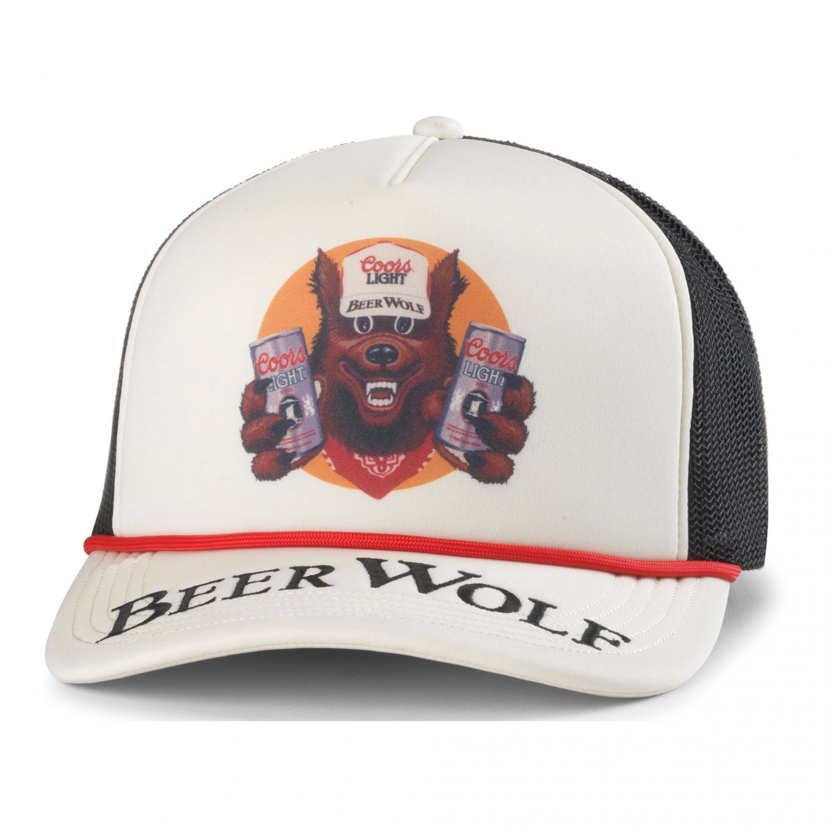 904477 Light Beer Wolf Foam Adjustable Hat, Black & Off White - One Size
