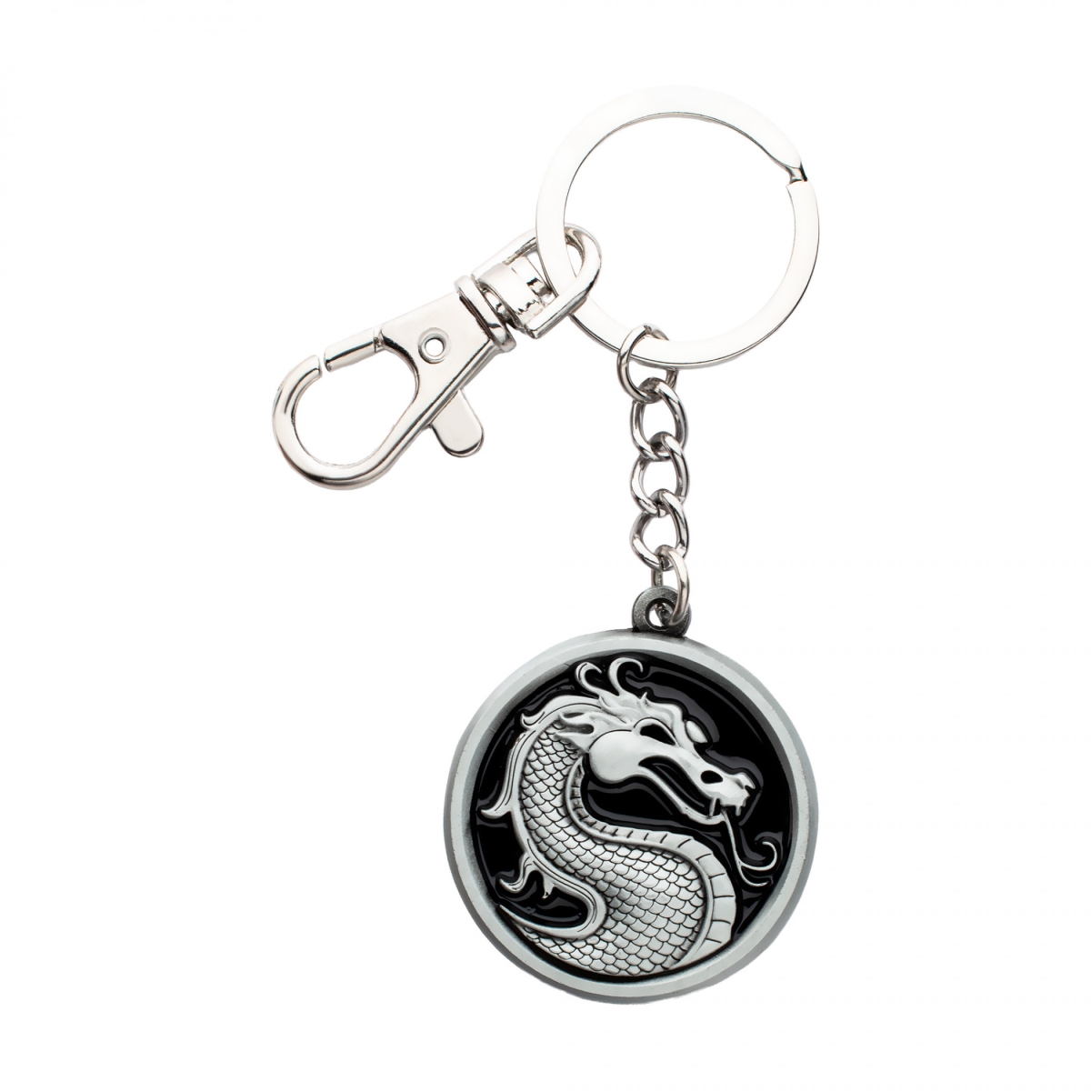900637 3D Cast Dragon Icon Keychain, Silver